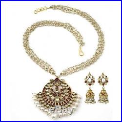 Kundan Pearls Necklace Gold Plated Womens Fashion Bollywood Bridal Jewelry Sets