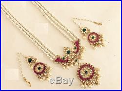 Kundan Wedding Necklace Statement Jewelry Set Handmade Gold Plated Pearl Bridal