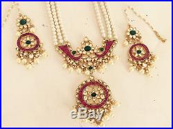 Kundan Wedding Necklace Statement Jewelry Set Handmade Gold Plated Pearl Bridal