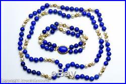LAPIS LAZULI PEARL 14K Gold Bead Necklace 35 Bracelet 7.5 SET
