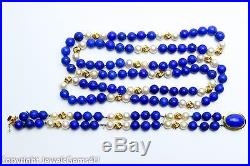 LAPIS LAZULI PEARL 14K Gold Bead Necklace 35 Bracelet 7.5 SET Vintage