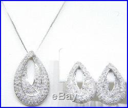 Ladies 14k White Gold Micro Pavé Set Diamond Tear Drop Necklace & Earring Set