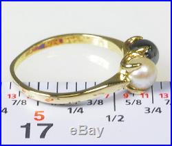 Ladies 14k Yellow Gold Tahitian Pearl Two Stone Claw Set Estate Ring
