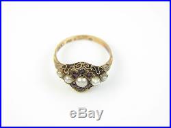 Ladies 15ct gold antique dress ring, set with Seed Pearls and Almandine Garnets