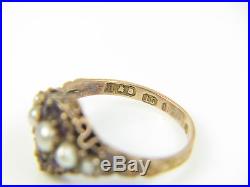 Ladies 15ct gold antique dress ring, set with Seed Pearls and Almandine Garnets