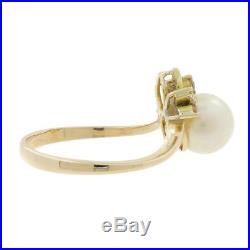 Ladies Estate 14K Yellow Gold Cream Pearl & Diamond Ring & Earrings Jewelry Set