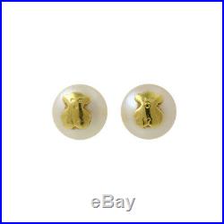 Ladies Tous 18K Yellow Gold White Pearl Gemstone Strand Necklace & Earrings Set