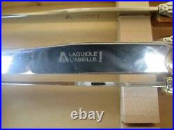 Laguiole L'Abeille Steak Knife Set 6 Pc. Pearl Handle Gold Accent Rivets NOS