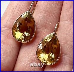 Large 14K Yellow Gold Bezel Set Citrine Pear Drop Earrings