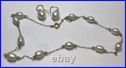 Large 14k Yellow Gold Ball Bead Pearl Earrings & Strand Choker Necklace Set Large 14k Yellow Gold Ball Bead Pearl Earrings & Strand Choker Necklace Set