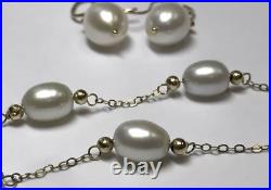 Large 14k Yellow Gold Ball Bead Pearl Earrings & Strand Choker Necklace Set Large 14k Yellow Gold Ball Bead Pearl Earrings & Strand Choker Necklace Set