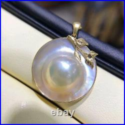 Large 23mm Genuine Mabe pearl Pendant necklace 14K YELLOW GOLD BEZEL SET