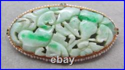 Large Antique 14k Rose Gold Carved Jade Seed Pearls Brooch & Moth Earrings Set Large Antique 14k Rose Gold Carved Jade Seed Pearls Brooch & Moth Earrings Set