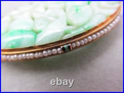 Large Antique 14k Rose Gold Carved Jade Seed Pearls Brooch & Moth Earrings Set Large Antique 14k Rose Gold Carved Jade Seed Pearls Brooch & Moth Earrings Set
