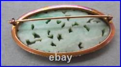 Large Antique 14k Rose Gold Carved Jade Seed Pearls Brooch & Moth Earrings Set Large Antique 14k Rose Gold Carved Jade Seed Pearls Brooch & Moth Earrings Set