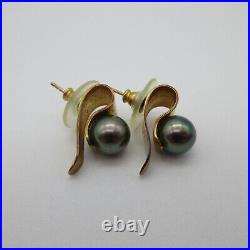 Laurie Lyall designer modernist 18k yellow gold pearl pendant earring set