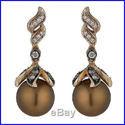 LeVian 14k Rose Gold Chocolate Diamond Pearl Earrings Necklace Set $1800 retail