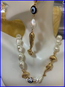 Lele Sadoughi Faux Pearl Fish Necklace And Matching Earrings