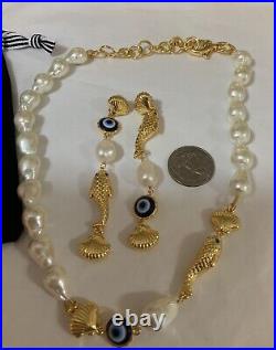 Lele Sadoughi Faux Pearl Fish Necklace And Matching Earrings