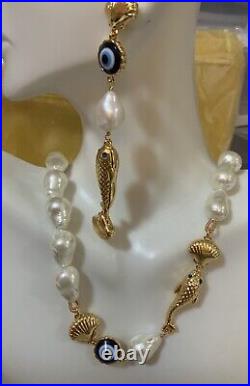 Lele Sadoughi Faux Pearl Fish Necklace And Matching Earrings