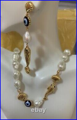 Lele Sadoughi Faux Pearl Fish Necklace And Matching Earrings