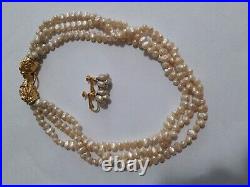 Les Bernard Lion Clasp Seed Pearl Necklace And Earrings