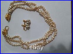 Les Bernard Lion Clasp Seed Pearl Necklace And Earrings