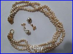 Les Bernard Lion Clasp Seed Pearl Necklace And Earrings