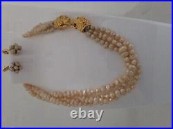 Les Bernard Lion Clasp Seed Pearl Necklace And Earrings