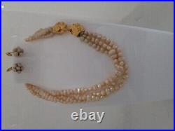 Les Bernard Lion Clasp Seed Pearl Necklace And Earrings