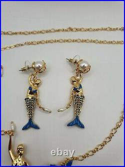 Les Nereides French Glazed Enamel Mermaid Necklace /Earrings Set