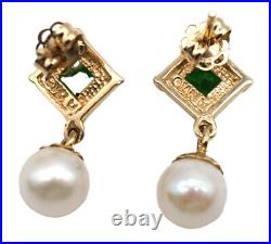 Lovely Green Chrome Diopside & Pearl earrings Set in 14K Gold