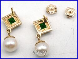 Lovely Green Chrome Diopside & Pearl earrings Set in 14K Gold