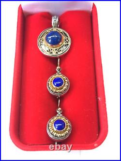 Lovely Konstantino Ss & 18k Gold Lapis Drop Earrings & Pendant Set