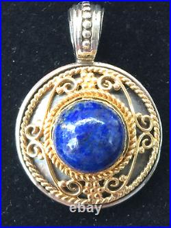 Lovely Konstantino Ss & 18k Gold Lapis Drop Earrings & Pendant Set