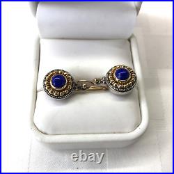 Lovely Konstantino Ss & 18k Gold Lapis Drop Earrings & Pendant Set