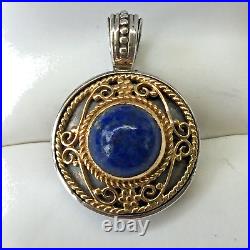 Lovely Konstantino Ss & 18k Gold Lapis Drop Earrings & Pendant Set