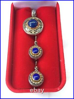 Lovely Konstantino Ss & 18k Gold Lapis Drop Earrings & Pendant Set