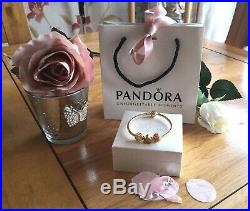 Lovely Pandora Moments 18k Gold S925 Ale Snake Chain Bracelet& Charm Set+box+bag