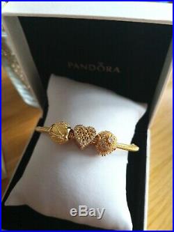 Lovely Pandora Moments 18k Gold S925 Ale Snake Chain Bracelet& Charm Set+box+bag
