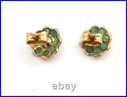 Lovely Vintage 18K Yellow Gold Emerald & Pearl Set Floral Stud Earrings 2.3 gr