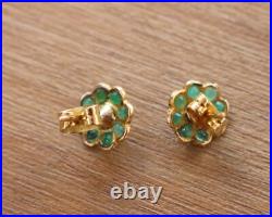 Lovely Vintage 18K Yellow Gold Emerald & Pearl Set Floral Stud Earrings 2.3 gr