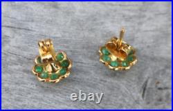 Lovely Vintage 18K Yellow Gold Emerald & Pearl Set Floral Stud Earrings 2.3 gr