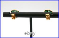 Lovely Vintage 18K Yellow Gold Emerald & Pearl Set Floral Stud Earrings 2.3 gr