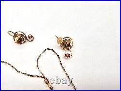 Lustern Louis Stern Art Deco 10k Gold Pearl & Lab Ruby Necklace Earrings Set