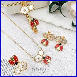 Luxury Ladybug Gold Jewellery Pearl Set Necklace Pendant Earrings Ring Bracelet