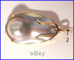 MABE BLISTER PEARL BEZEL SET IN 14K GOLD With DIAMONDS