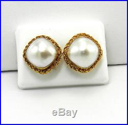 MABE PEARL 14K YELLOW GOLD EARRINGS AND PENDANT SET HANDMADE IN ITALY NIB # 26