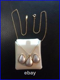 MABE Pearl Earrings and Necklace Set 14kt Yellow Gold