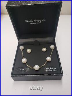 MACY'S Cultured Freshwater Pearl Necklace and Earrings Set 18k Gold Over Sterli MACY'S Cultured Freshwater Pearl Necklace and Earrings Set 18k Gold Over Sterli